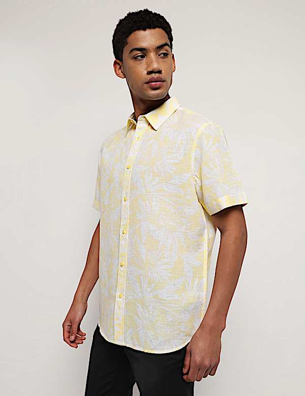 Linen Rich Relaxed Fit Tropical Print Shirt