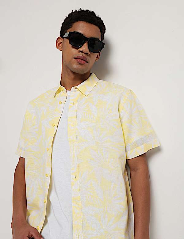 Linen Rich Relaxed Fit Tropical Print Shirt