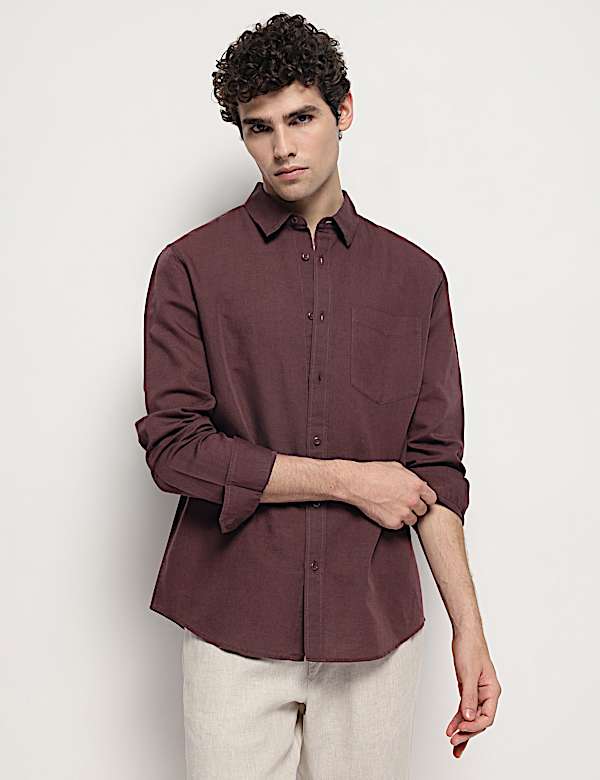 Cotton Linen Blend Relaxed Fit Shirt