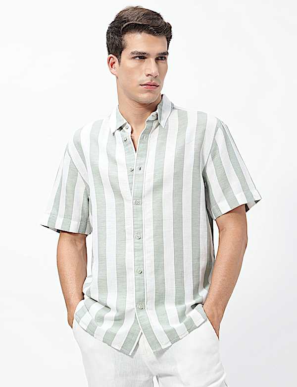 Linen Rich Relaxed Fit Stripes Shirt
