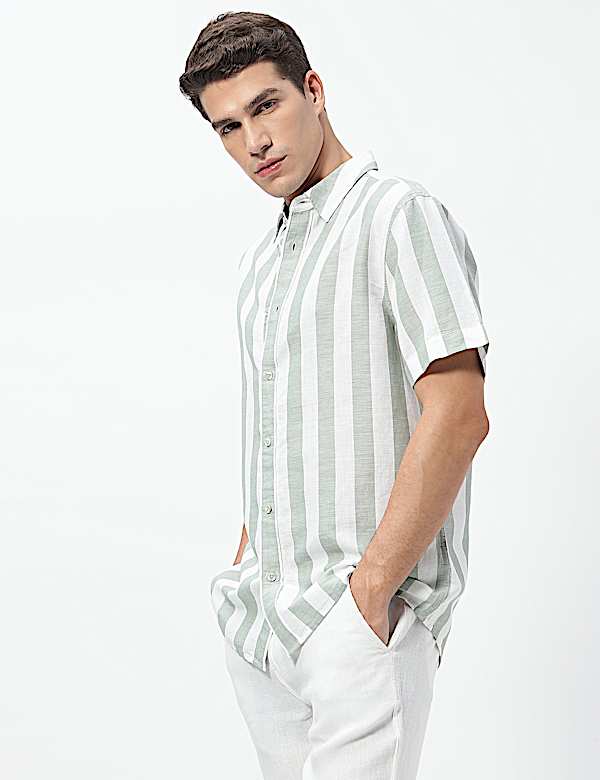 Linen Rich Relaxed Fit Stripes Shirt