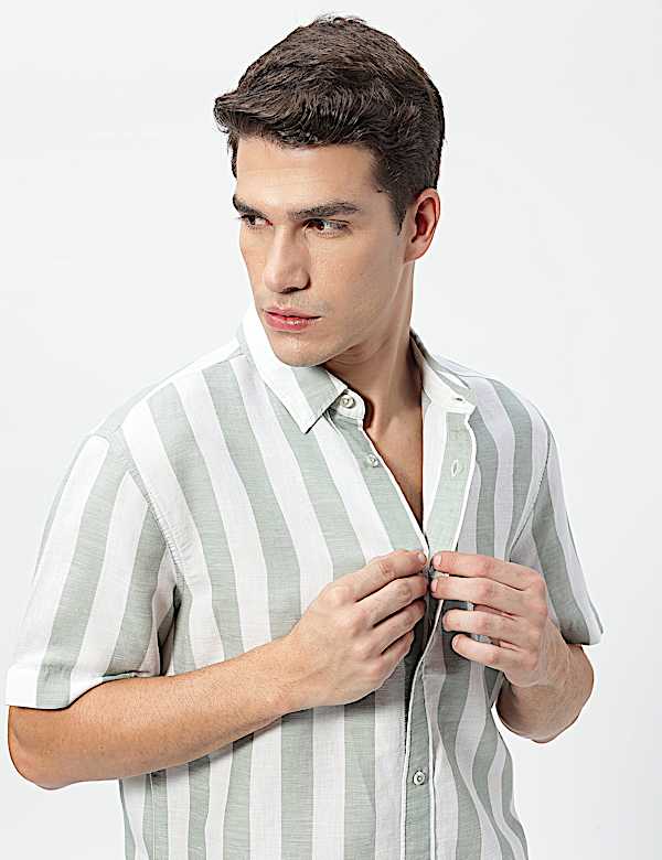 Linen Rich Relaxed Fit Stripes Shirt