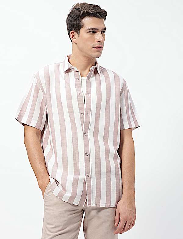 Linen Rich Relaxed Fit Stripes Shirt