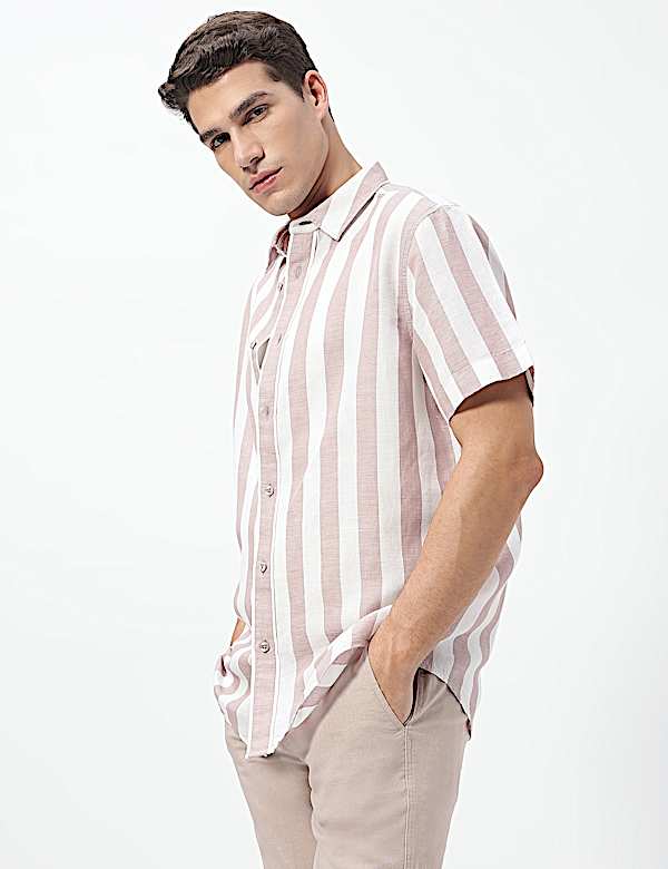 Linen Rich Relaxed Fit Stripes Shirt