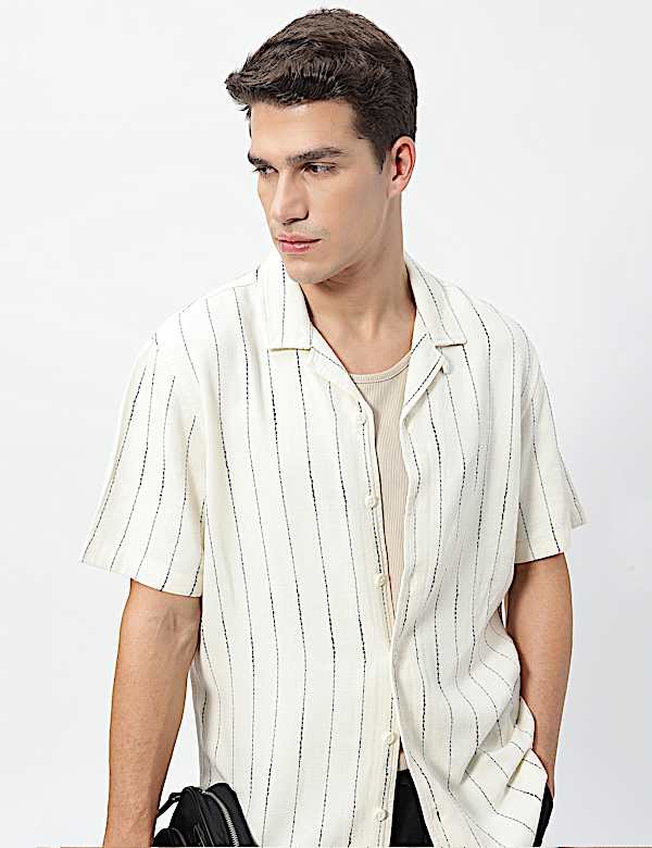 Linen Rich Relaxed Fit Striped Shirt