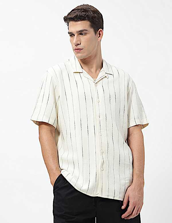 Linen Rich Relaxed Fit Striped Shirt