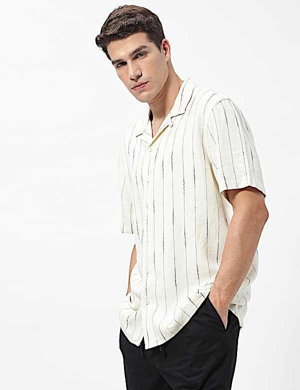 Linen Rich Relaxed Fit Striped Shirt