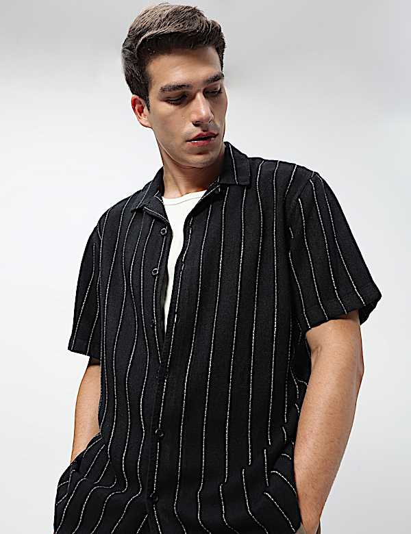 Linen Rich Relaxed Fit Striped Shirt