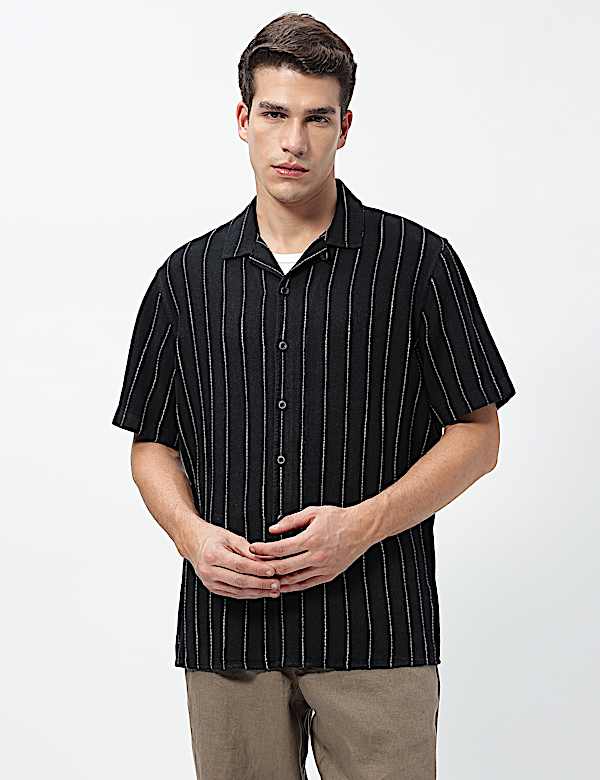 Linen Rich Relaxed Fit Striped Shirt