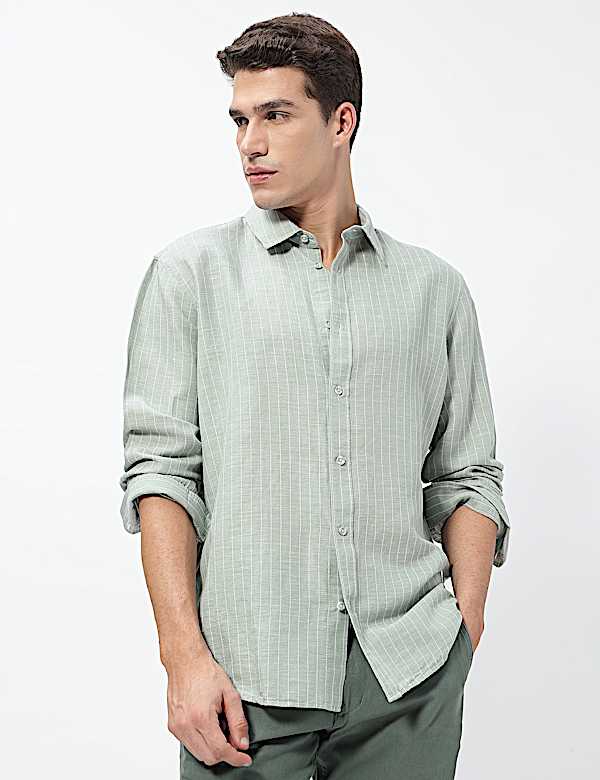 Linen Rich Relaxed Fit Stripes Shirt