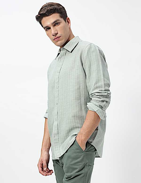 Linen Rich Relaxed Fit Stripes Shirt