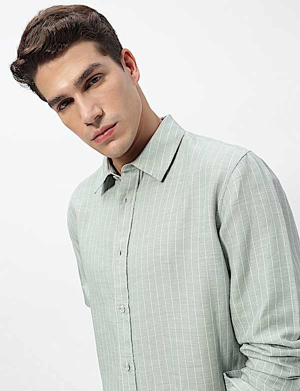 Linen Rich Relaxed Fit Stripes Shirt