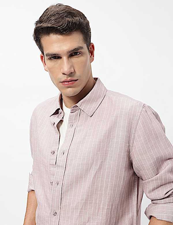 Linen Rich Relaxed Fit Stripes Shirt