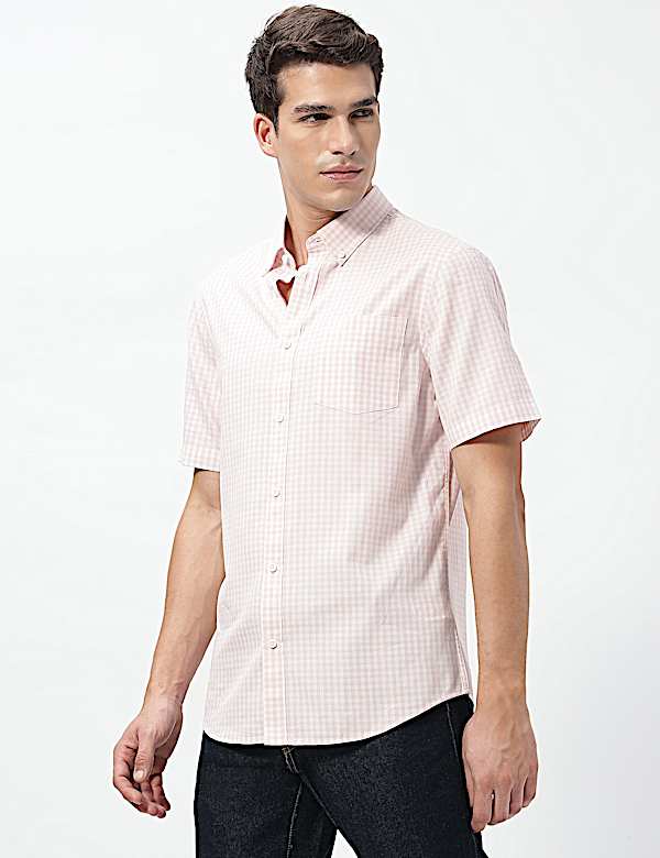 Pure Cotton Checks Button-Down Collar Shirt