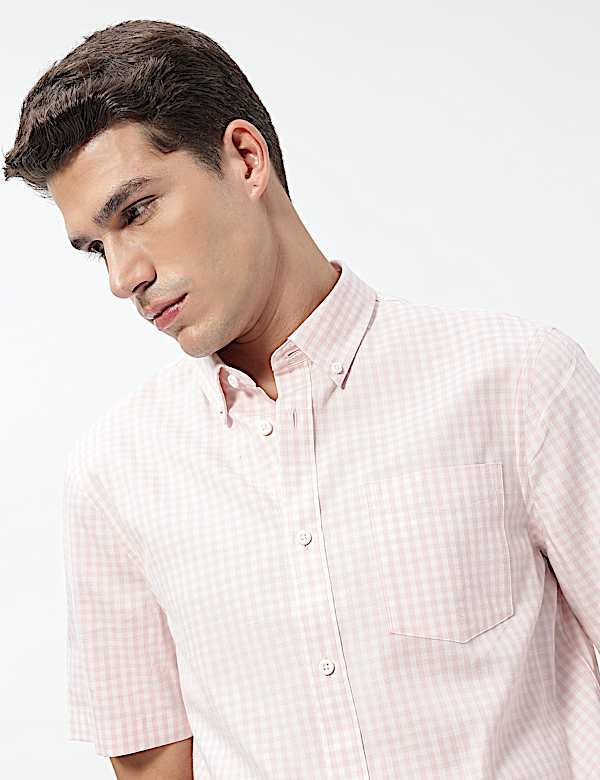 Pure Cotton Checks Button-Down Collar Shirt