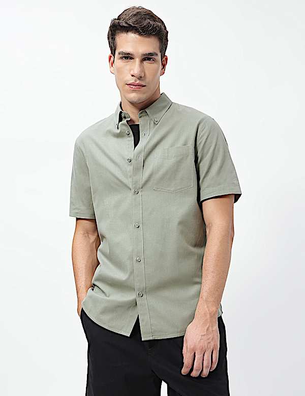 Pure Cotton Button-Down Collar Shirt