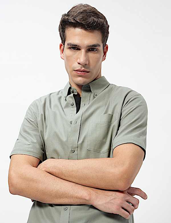 Pure Cotton Button-Down Collar Shirt