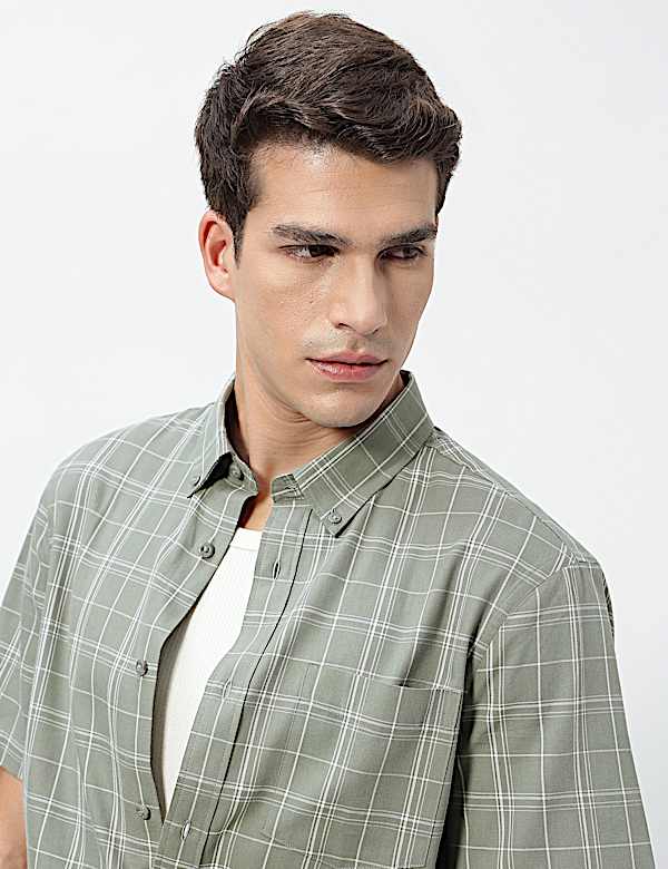 Pure Cotton Checks Short Sleeves Shirt