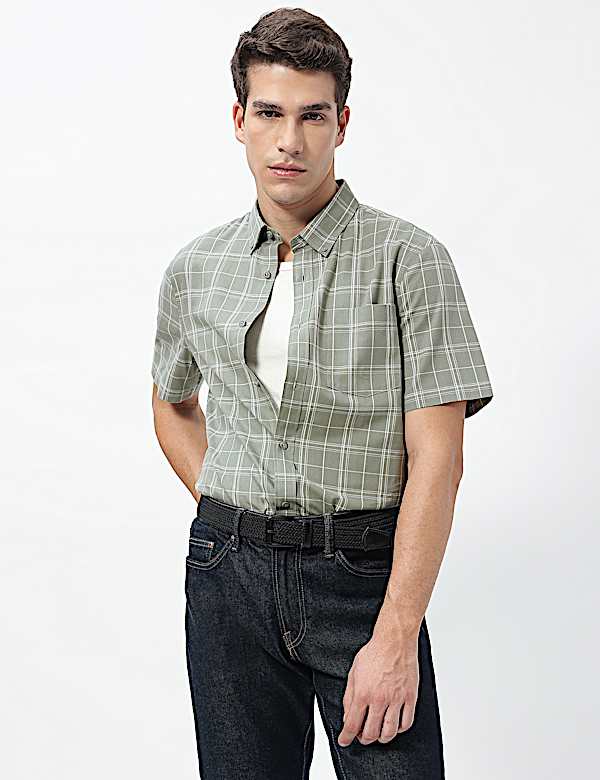 Pure Cotton Checks Short Sleeves Shirt