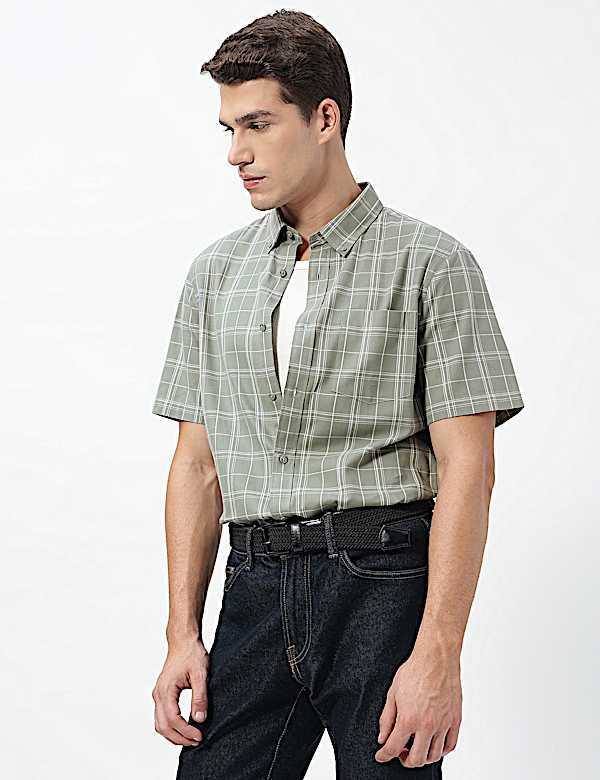 Pure Cotton Checks Short Sleeves Shirt