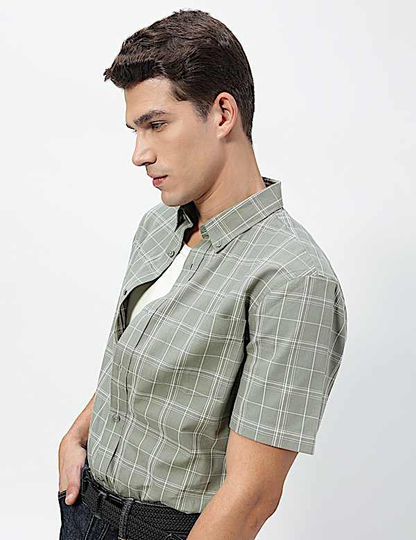 Pure Cotton Checks Short Sleeves Shirt