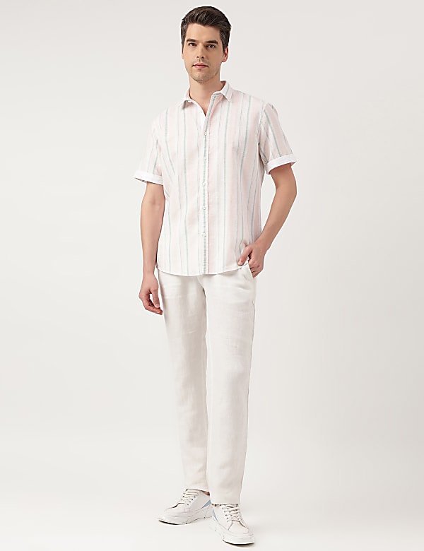 Linen Blend Striped Spread Collar Shirt
