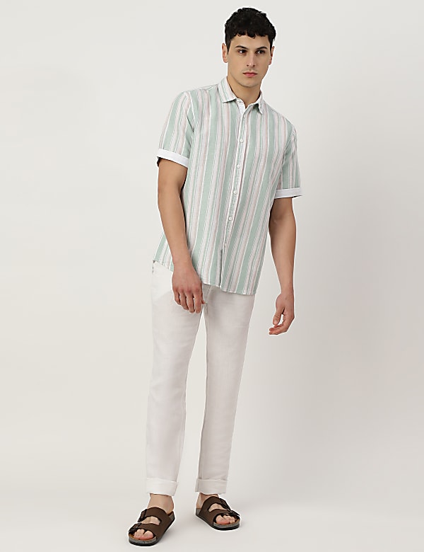 Linen Blend Striped Spread Collar Shirt