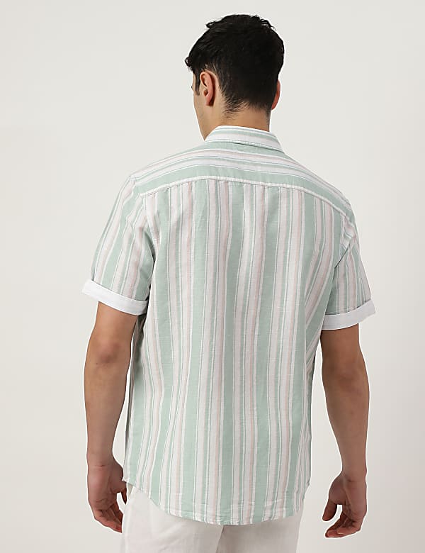 Linen Blend Striped Spread Collar Shirt