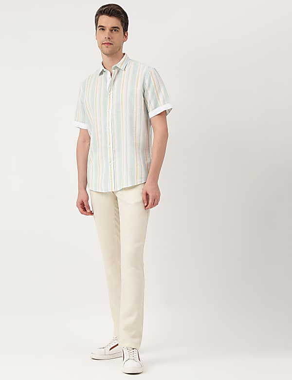 Linen Blend Striped Spread Collar Shirt