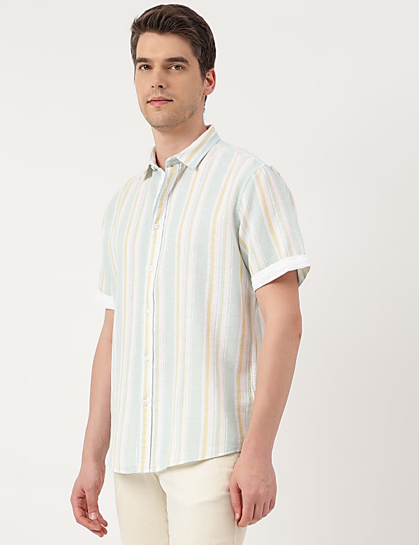 Linen Blend Striped Spread Collar Shirt