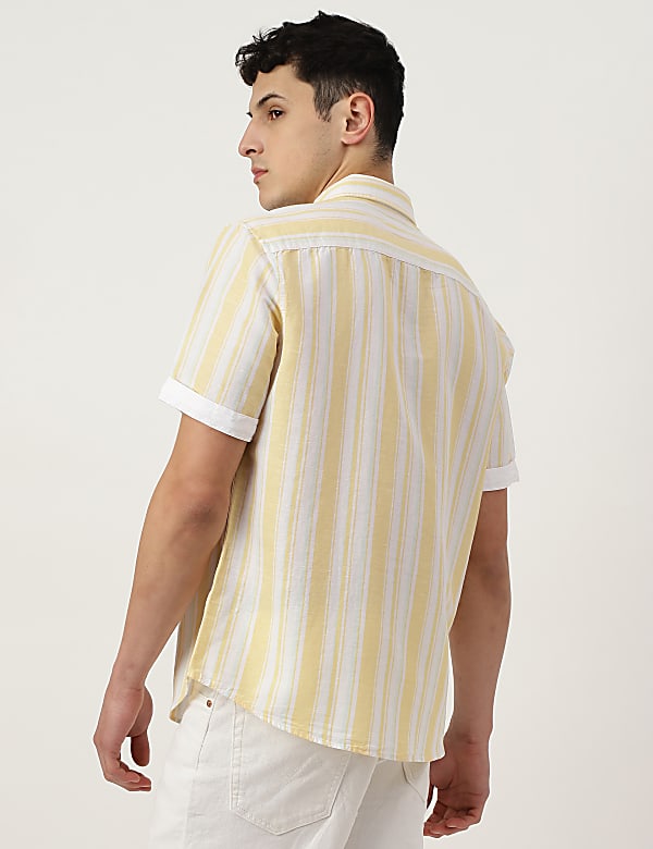 Linen Blend Striped Spread Collar Shirt