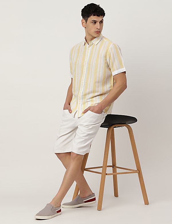 Linen Blend Striped Spread Collar Shirt