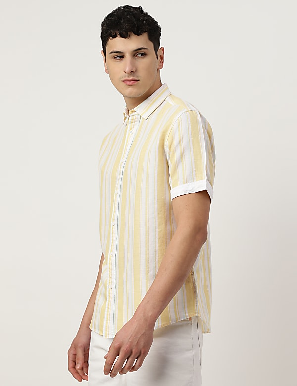 Linen Blend Striped Spread Collar Shirt
