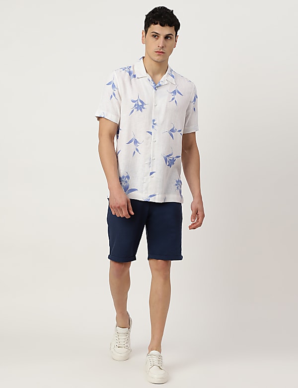 Linen Mix Printed Spread Collar Shirt