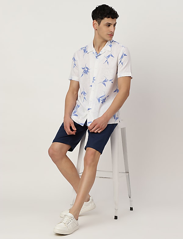 Linen Mix Printed Spread Collar Shirt