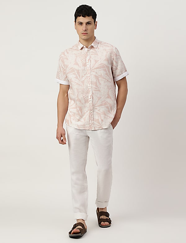 Linen Mix Printed Spread Collar Shirt