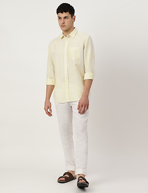 Linen Mix Striped Spread Collar Shirt