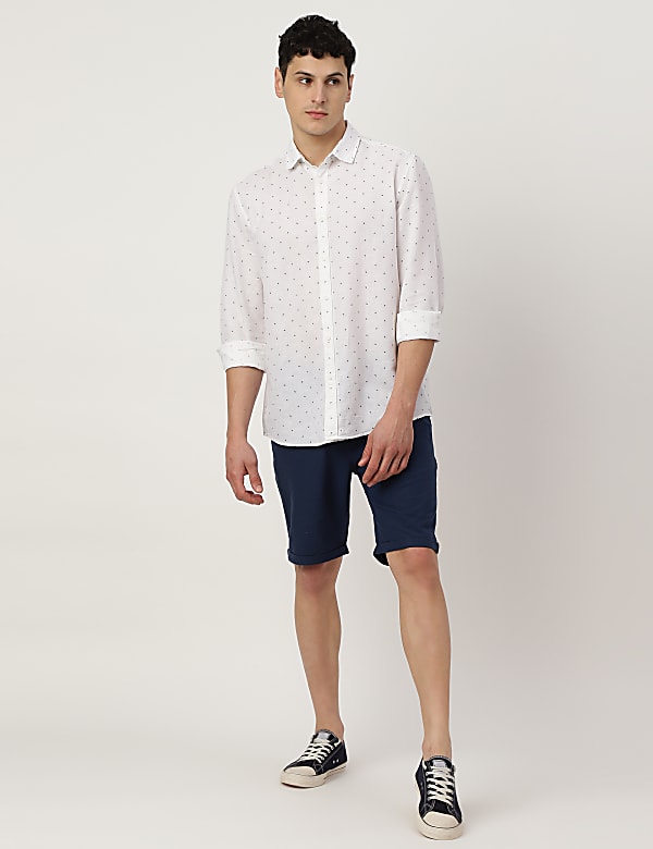Linen Mix Printed Spread Collar Shirt