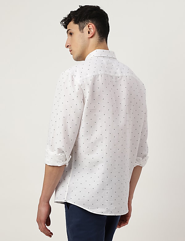 Linen Mix Printed Spread Collar Shirt