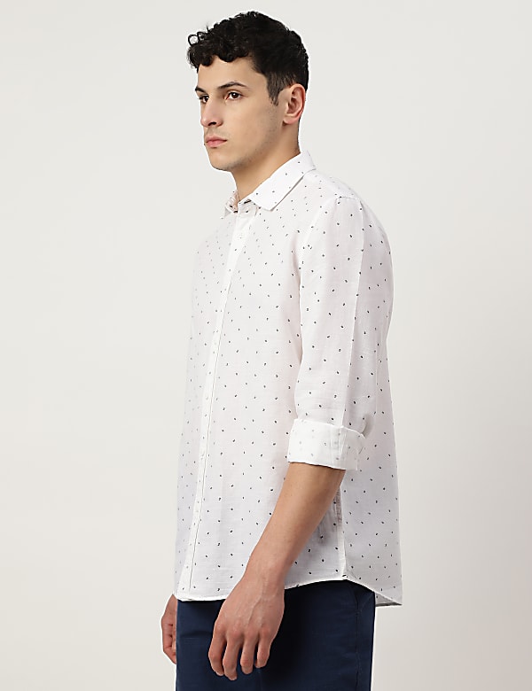 Linen Mix Printed Spread Collar Shirt