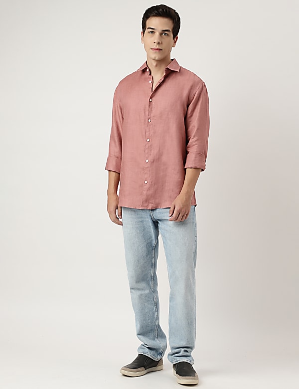 Relaxed Fit Linen Self Design Shirt