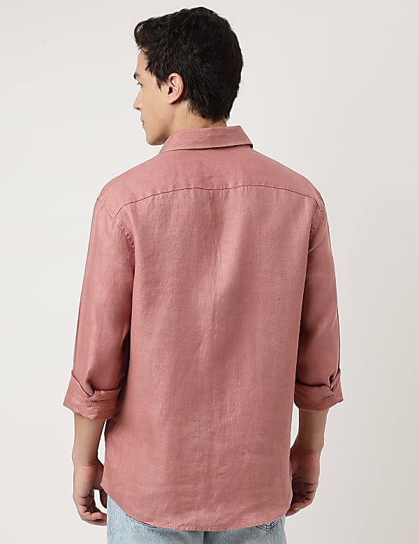 Relaxed Fit Linen Self Design Shirt
