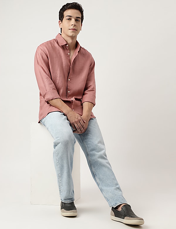 Relaxed Fit Linen Self Design Shirt