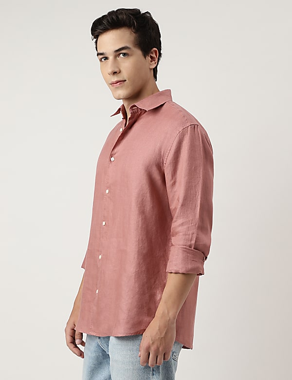 Relaxed Fit Linen Self Design Shirt