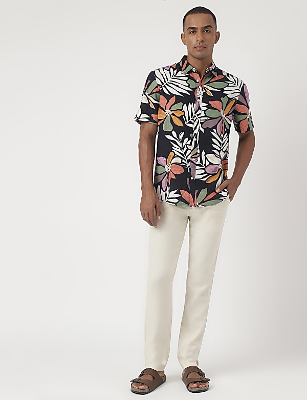 Linen-Blend Floral Printed Shirt