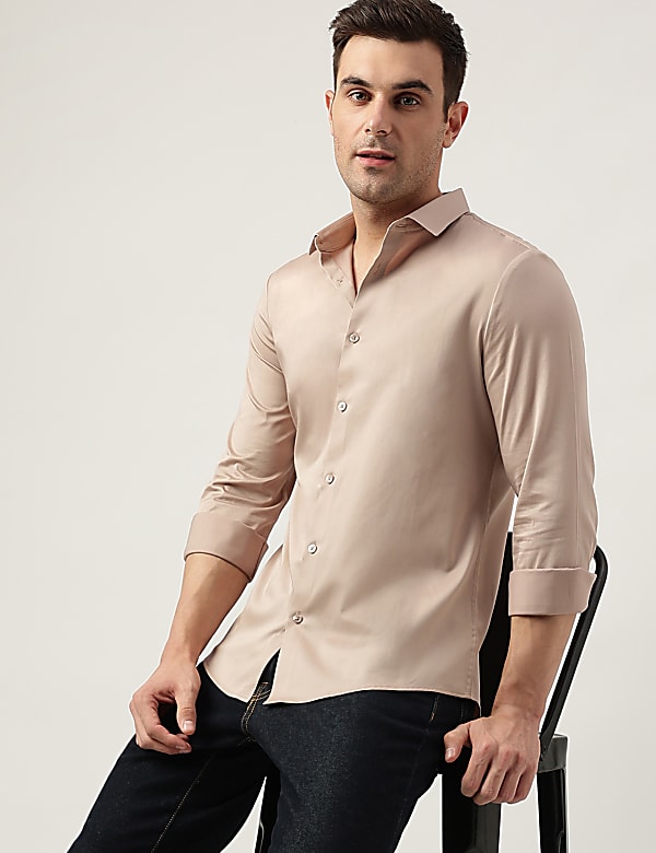 Cotton Mix Solid Slim Fit  Shirt