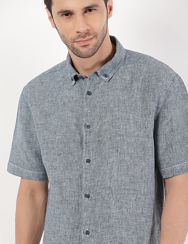 Pure Linen Plain Button Down Shirt