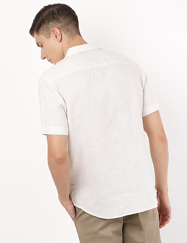 Pure Linen Striped Spread Collar Shirt