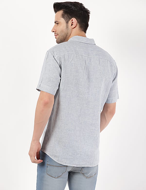 Pure Linen Striped Spread Collar Shirt