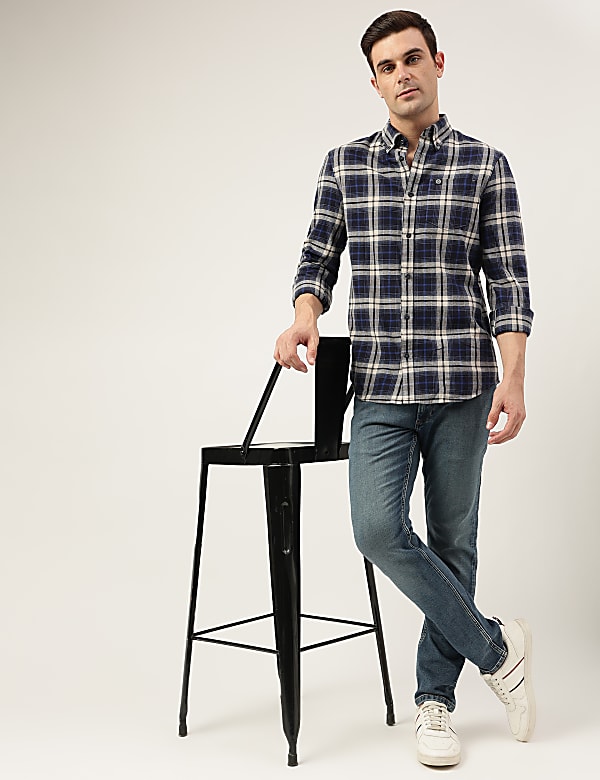 Regular Fit Pure Cotton Checks Button Down Collar Shirt